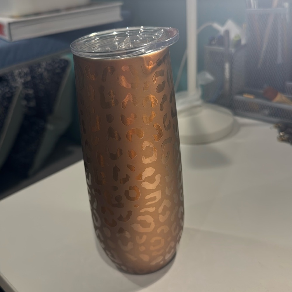 Animal print drink tumbler new Members Mark brown metallic